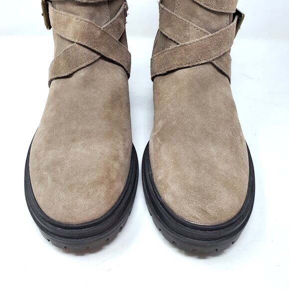 Vince Camuto Belisha 2 Moto Ankle Boots Suede Leather Taupe Tan Size 40 US 9 - Picture 10 of 11
